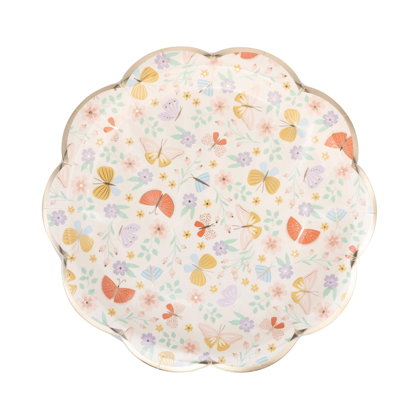 Decorative plate with butterfly and floral pattern on a white background