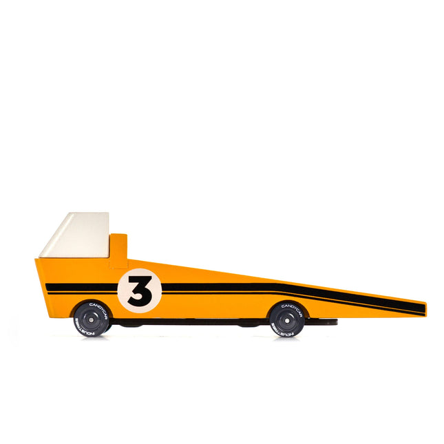 Toy race car with number 3 on a white background
