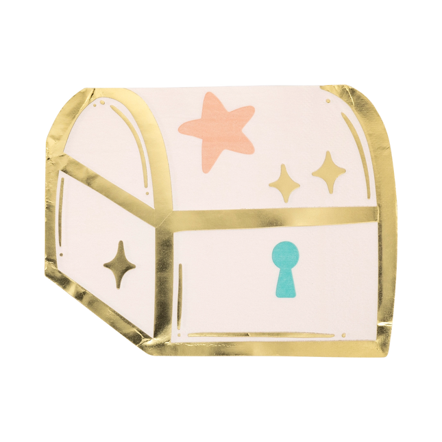 Decorative paper plate with gold rim, pink star, yellow stars, and blue keyhole on a white background
