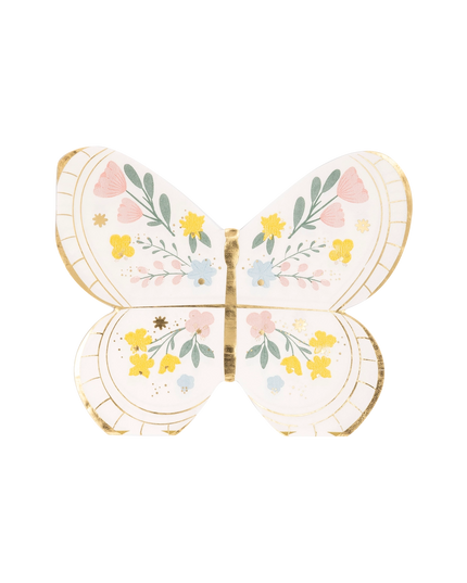 Butterfly-shaped plate with floral patterns on a white background