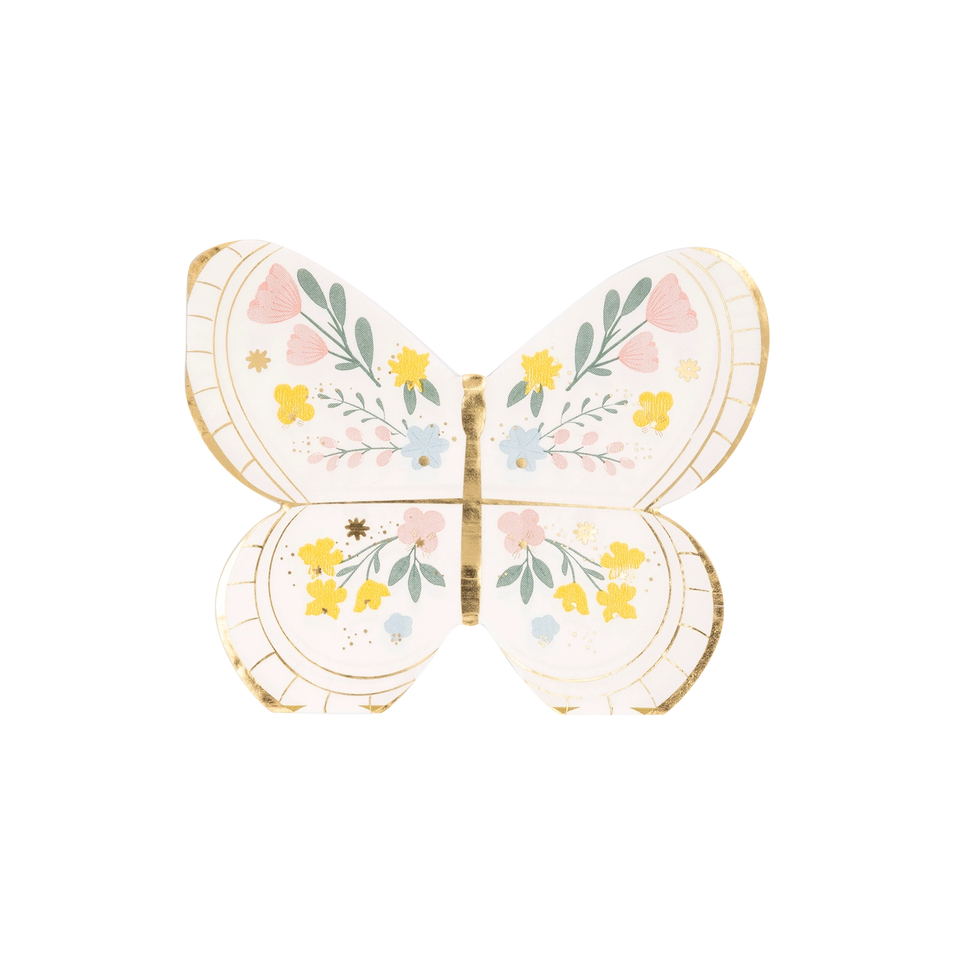 Butterfly-shaped plate with floral patterns on a white background