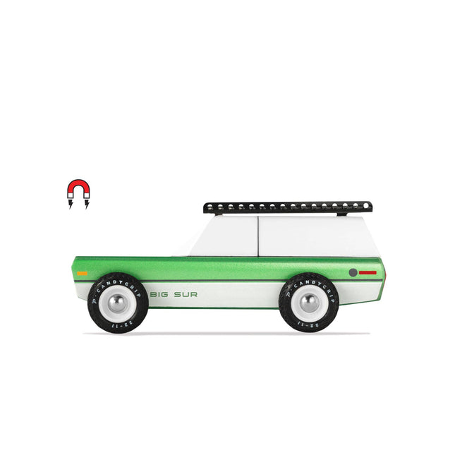 Green and white vehicle model with 'Big Sur' branding on a white background