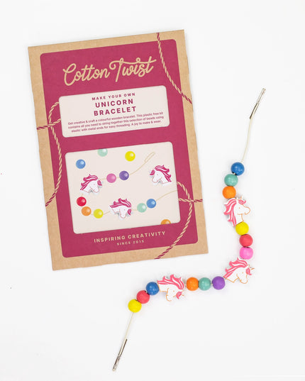 Cotton Twist unicorn bracelet kit with colorful beads and packaging on a white background