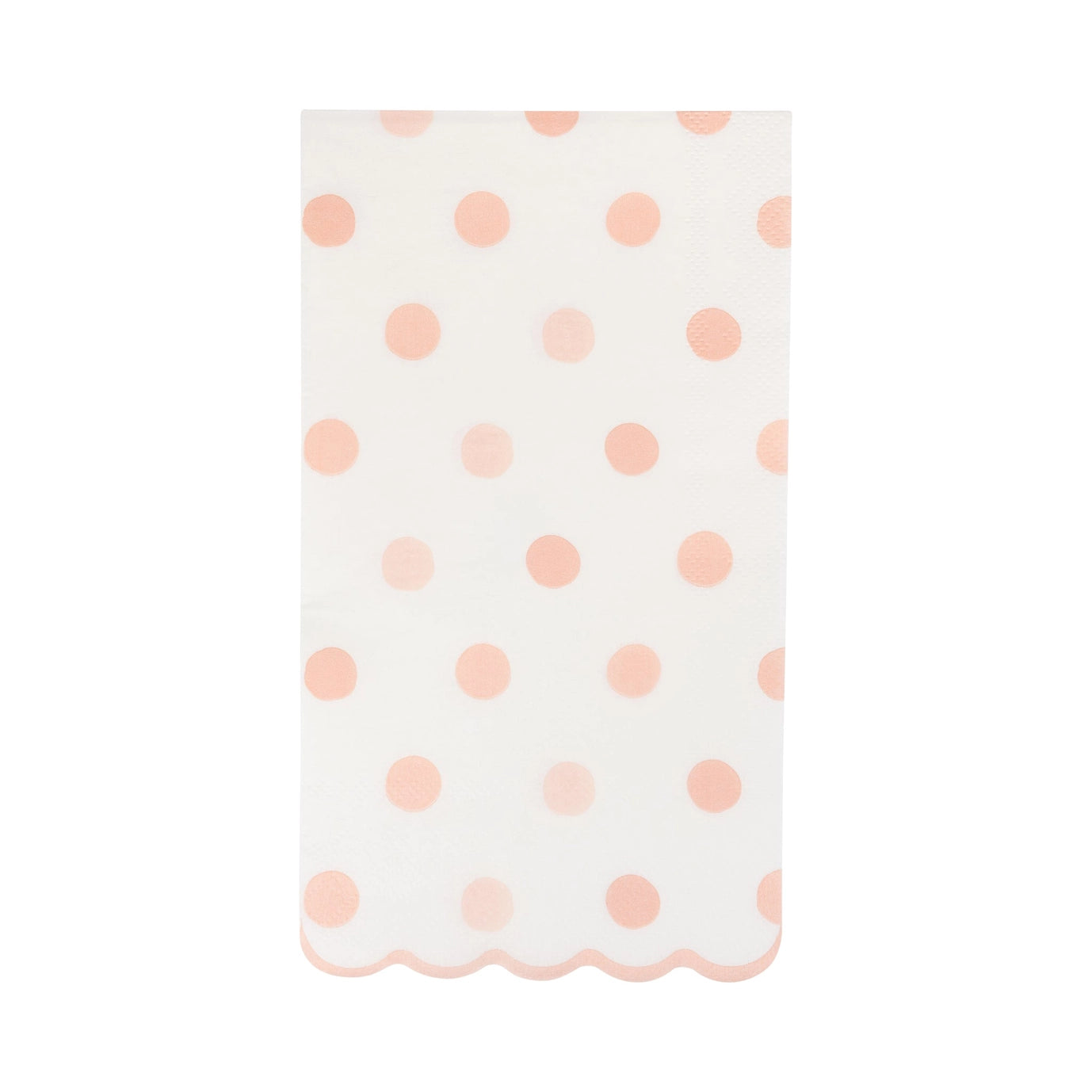 White napkin with pink polka dots on a white background