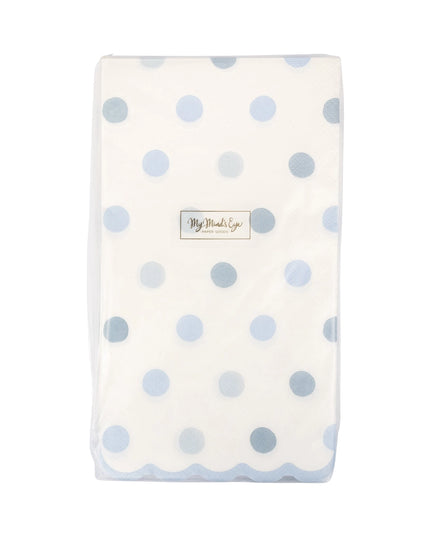 Baby paper napkins with blue polka dots on a white background