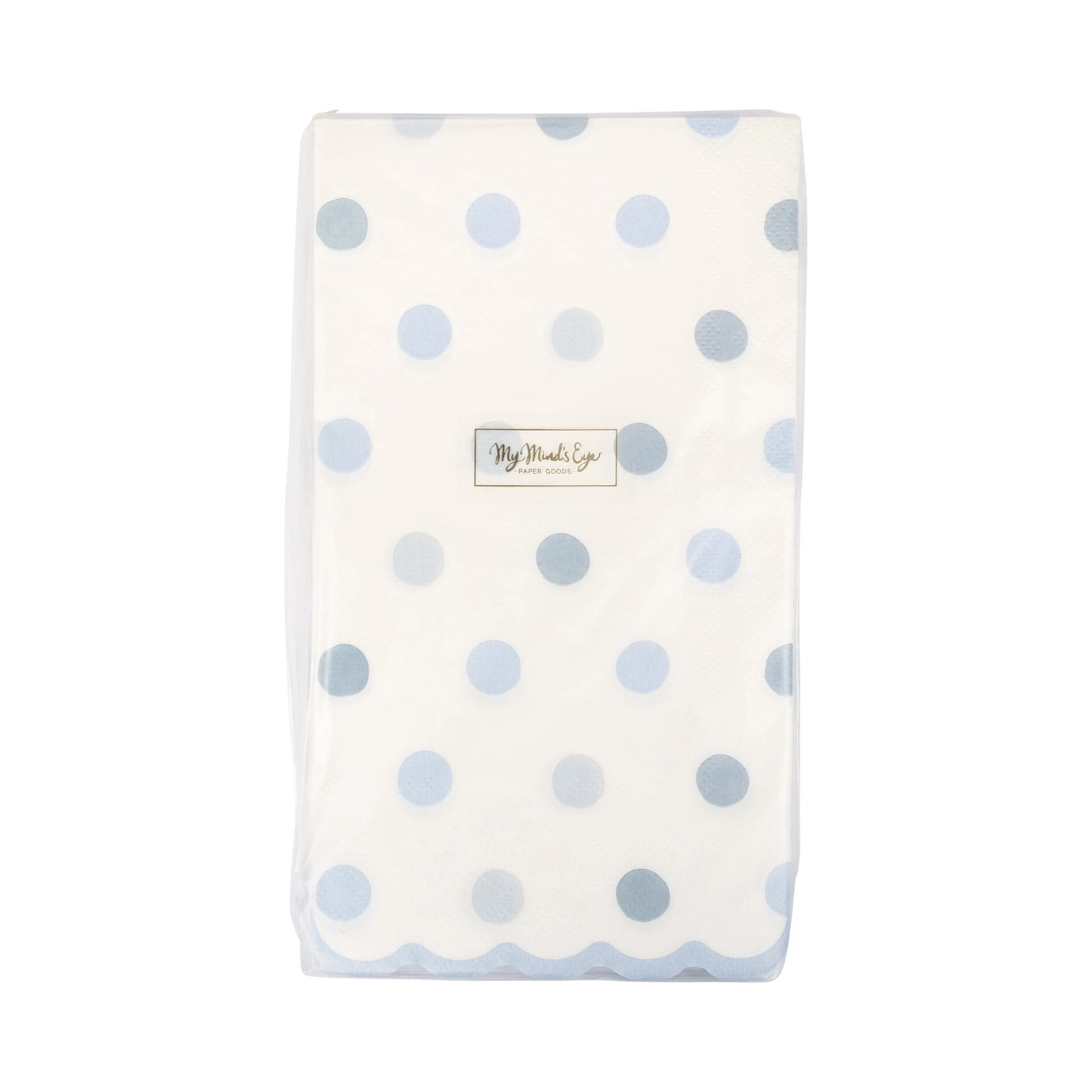 Baby paper napkins with blue polka dots on a white background