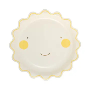 Paper glossy plate with a sun design on a white background