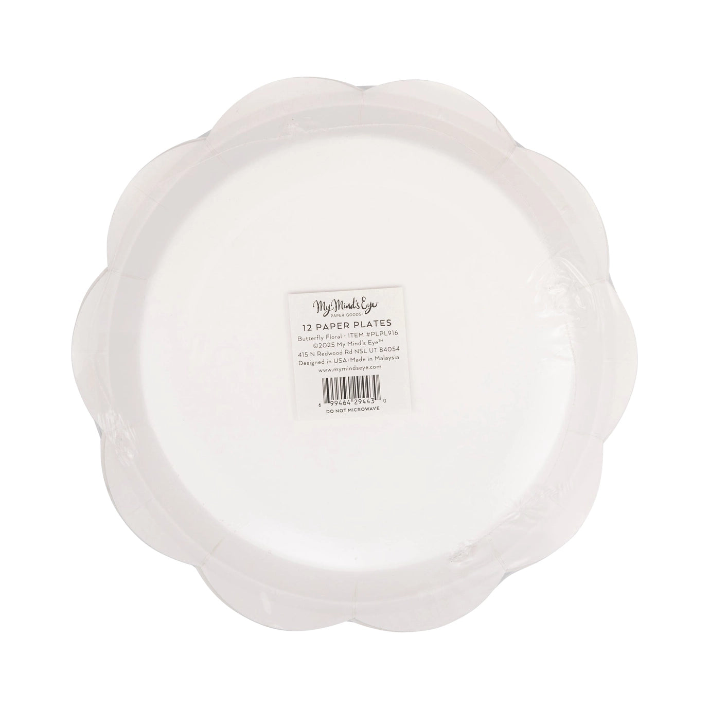 White paper plate with 'My Mind's Eye' branding on a white background