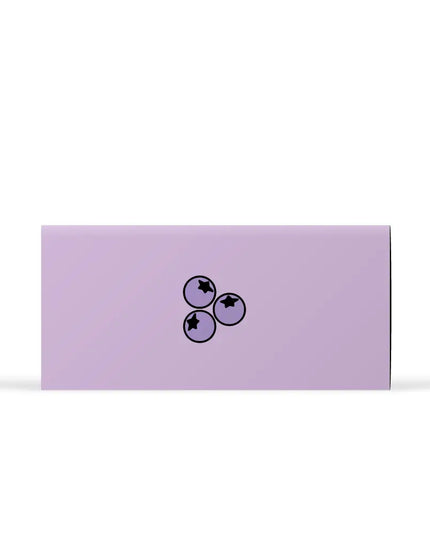 Rectangular purple card with a black symbol on a white background