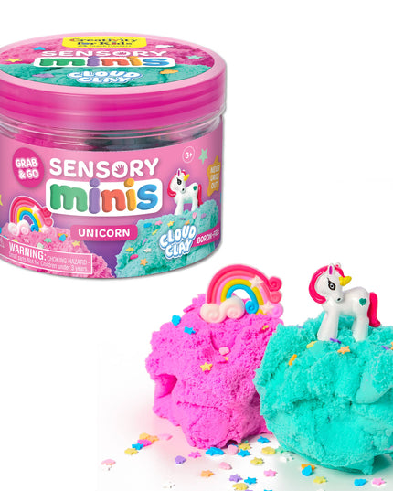 Sensory minis unicorn cloud clay with packaging on a white background