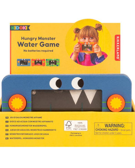 Monster-themed water game packaging with yellow and blue design
