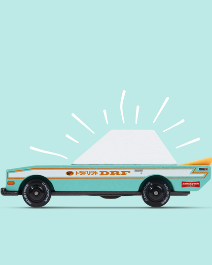 Illustration of a vintage-style truck with 'DRF' branding on a light blue background