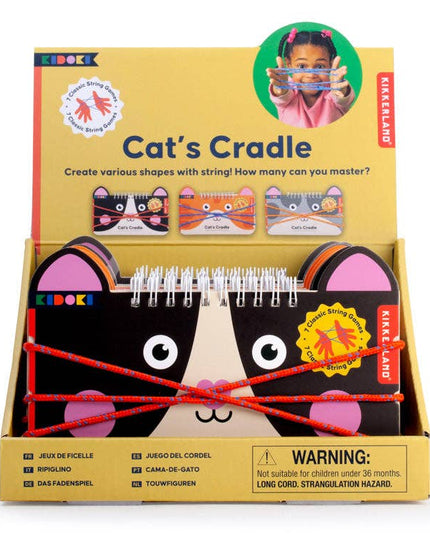 KidKraft Cat's Cradle toy packaging with a child using the product on a white background