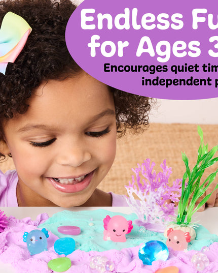 Child playing with a toy set, smiling, with text about fun for ages 3 and up.