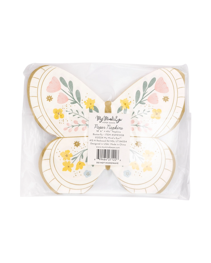 Butterfly-shaped paper plates with floral design in packaging on a white background