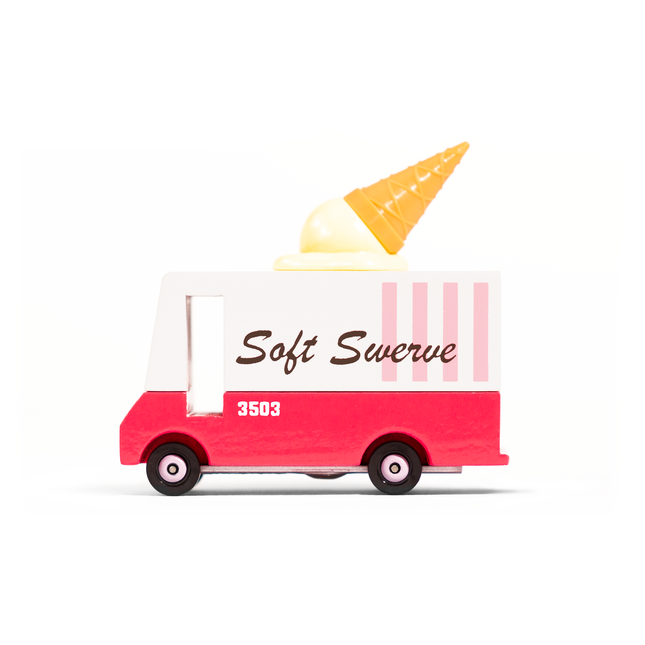 Model of an ice cream truck with a soft serve cone on top, featuring the text 'Soft Swerve' and the number '3503'.