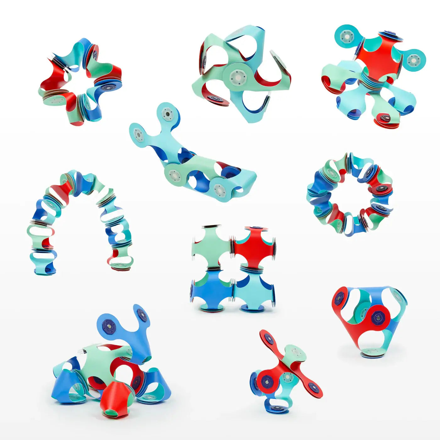 Colorful magnetic toys on a white background