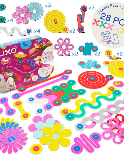 Colorful Clixo kit with various components and packaging on a white background