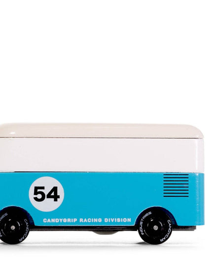 Blue and white cooler with number 54 on a white background