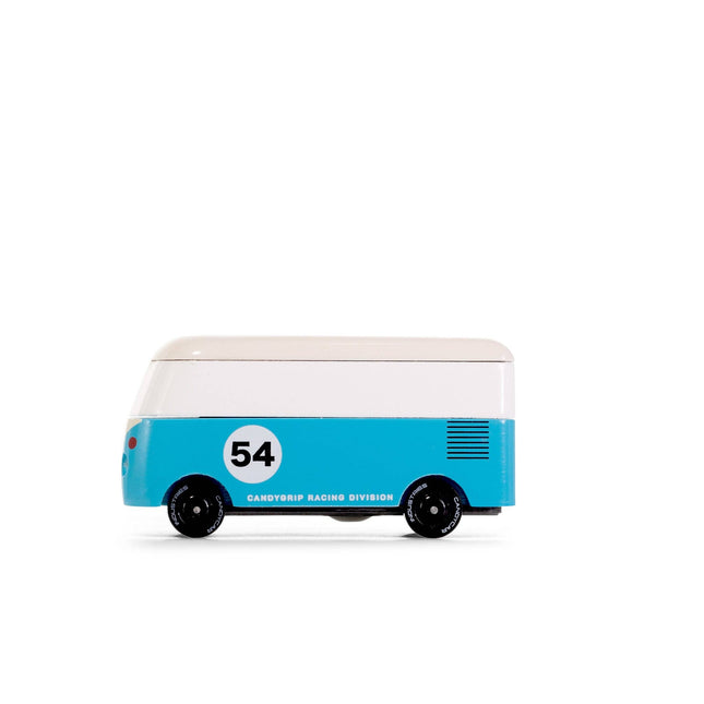 Blue and white cooler with number 54 on a white background