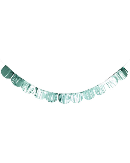 Teal tassel garland on a white background