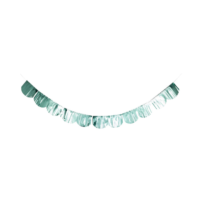 Teal tassel garland on a white background
