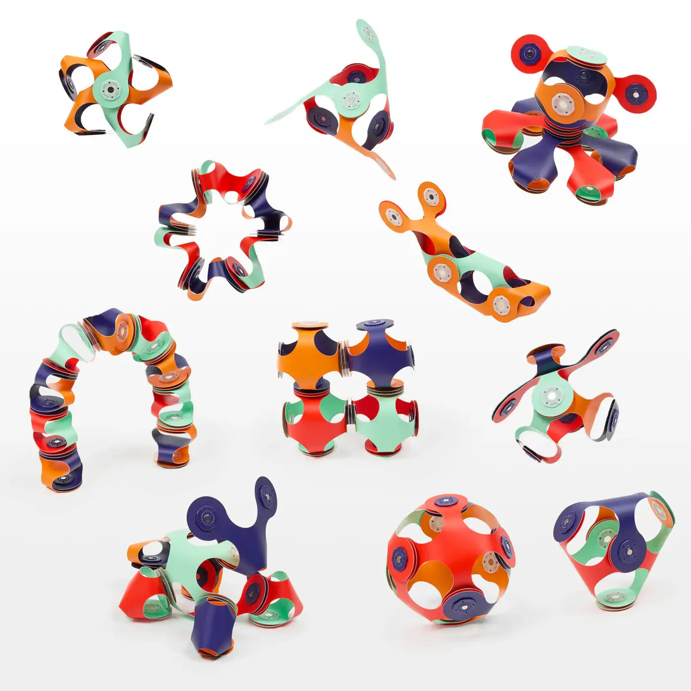 Colorful magnetic toys on a white background