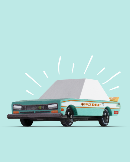 Illustration of a vintage car on a light blue background