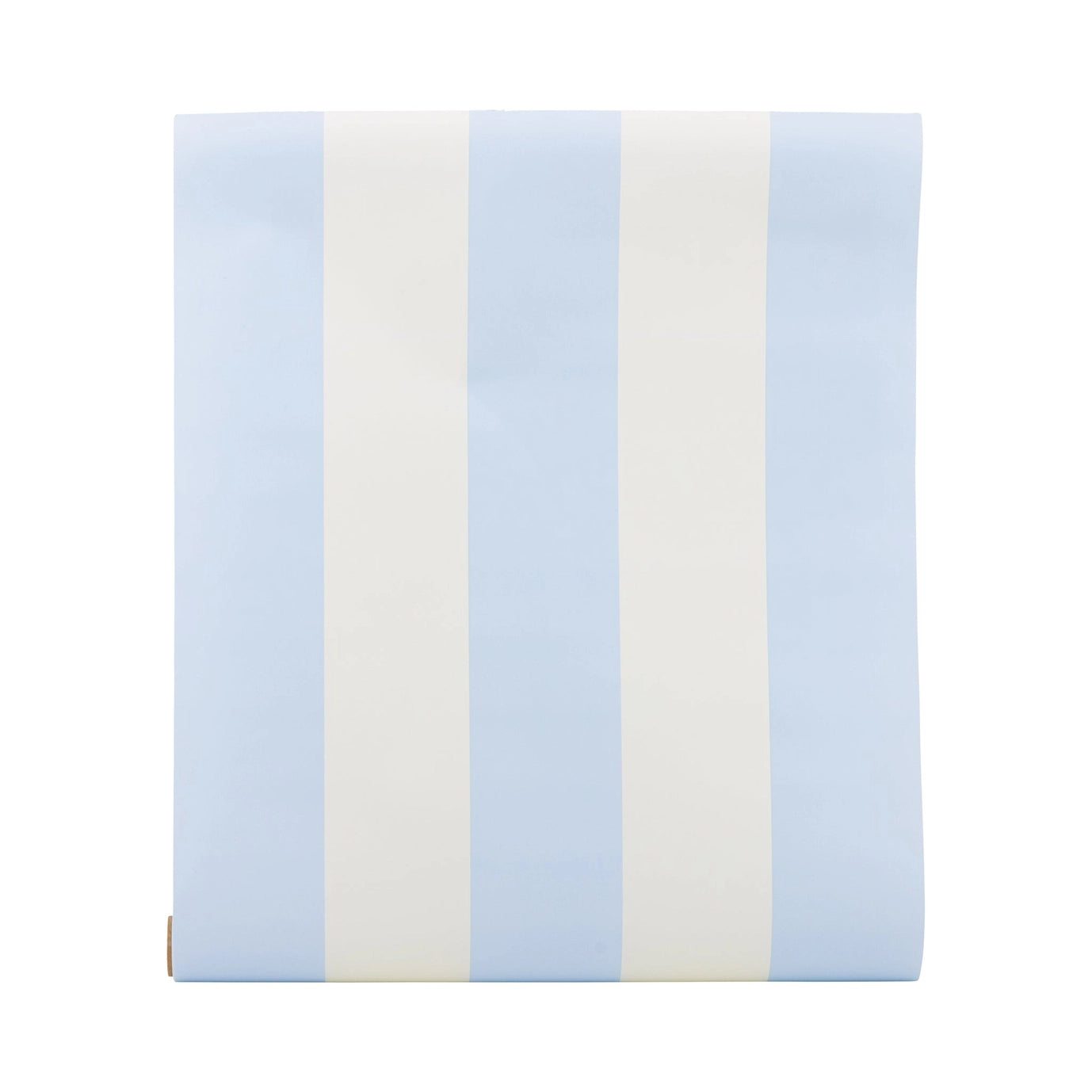 Folded table rumer with blue and beige striped cover on a white background