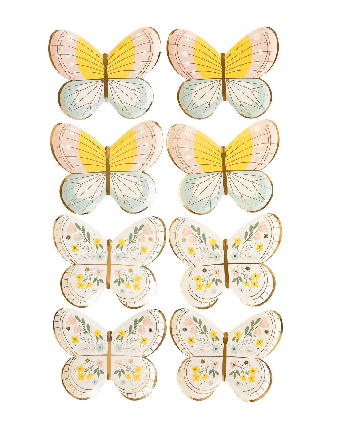 Set of butterfly-shaped coasters with floral designs on a white background