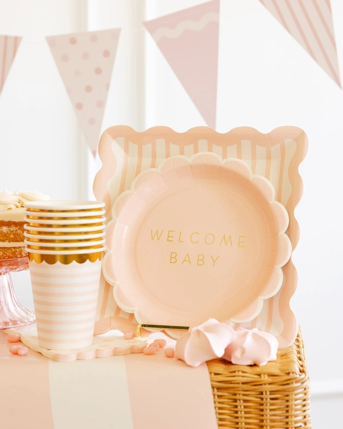 Decorative item with 'Welcome Baby' text in a decorative setting
