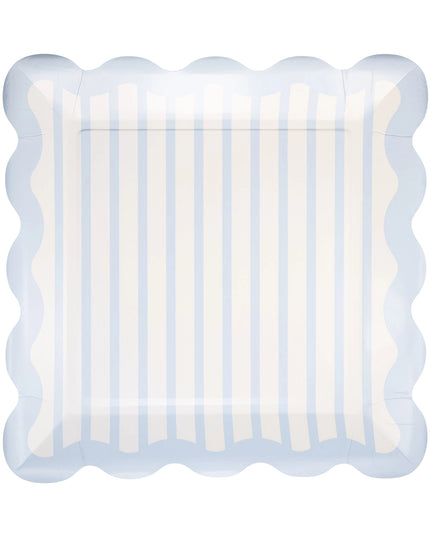 Glossy paper plate with scalloped edge on a white background