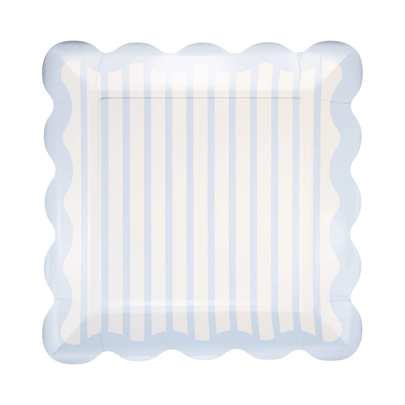 Glossy paper plate with scalloped edge on a white background