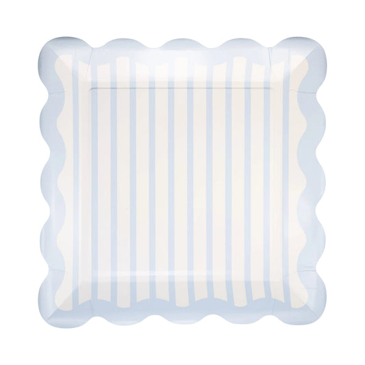 Glossy paper plate with scalloped edge on a white background