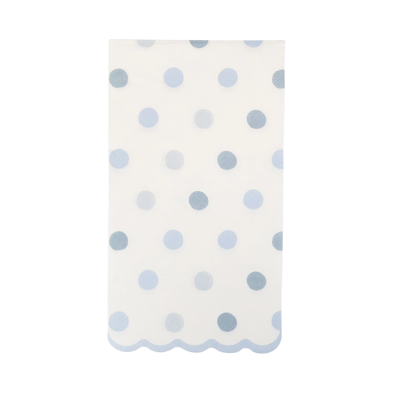 White napkin with blue polka dots on a white background
